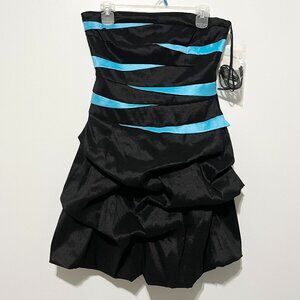 Womens Strapless Bubble Hem Dress Size L Black Blue Y2K Event Glam Gala Occasion